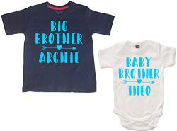 Edward Sinclair T-Shirt und Body mit Aufschrift "Big Brother" und "Baby Brother", personalisierbar Gr. 7-8 Jahre/3-6 Monate, marineblau / weiß von Edward Sinclair