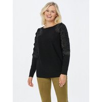 Edwina Eidtmann Strickpullover Langarmshirt mit zarter schwarzer Spitze von Edwina Eidtmann