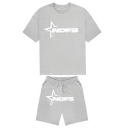 Eelogoo NOFS Kurzarm Shorts Anzug, Übergroße T-Shirts für Männer mit Buchstabendruck, Y2K Hip Hop Street Sport Shorts Set, T Shirt Shorts mit Buchstaben Print für den Sommer von Eelogoo