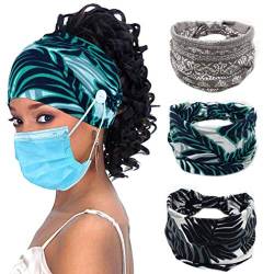 Boho-Knopf-Stirnband für Damen, breit, Krankenschwestermaske, Haarband mit Knopf, Boho, elastisch, Sport-Kopfbedeckung, Yoga, Ohrenschutz, Haarband, Workout-Kopfwickel (Set-2 (Knopf)) von Efdagsad