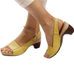 EflAl Damen Dressy Sommer Chunky Heel Sandalen Mode Eine Schnalle Riemen Hochhackigen Sandalen Casual Open-Toe Low Beach Schuhe (Color : Yellow, Size : 41 EU) von EflAl