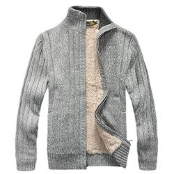 Herren-Winter-Pullover, männliche Kleidung, dickes Fleece, lässige Strickjacke, Strickpullover, für Männer, Mantel, AB203-2, Hellgrau, XL von Efloorcoration