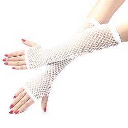 Egurs Damen Mädchen Fischnetz Netz Lang Handschuhe Fingerlos Weiß von Egurs