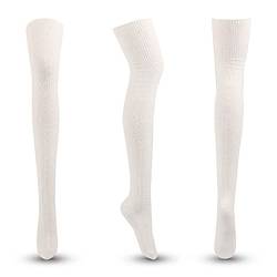 Egurs Japanischen Stil Overknee-Socken aus Baumwolle für Damen Lange Retro Gestreifte Knitting Kniestrümpfe Winter Thermosocken Weiß von Egurs