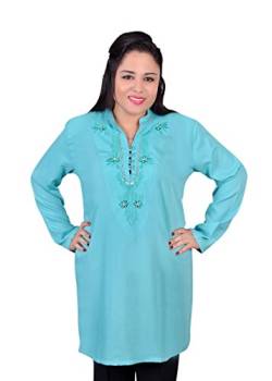 Egypt Bazar Bestickte Damen-Tunika Top/Bluse Tunika-Kleid, Farbe: hell-blau (56-58 (3XL)) von Egypt Bazar