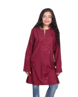 Egypt Bazar Bestickte Damen-Tunika Top/Bluse Tunika-Kleid, Größe: S, weinrot (bordeux) von Egypt Bazar