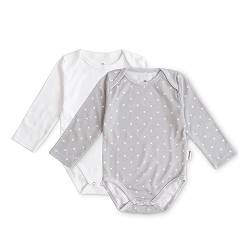 Ehrenkind® Baby-Body 2er Set | 100% Bio-Baumwolle | Wickelbody | Standard 100 by OEKO-TEX Body Baby | Baby Body langarm | Weiß + Grau weiße Punkte Gr. 50/56 von Ehrenkind