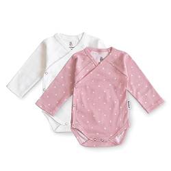 Ehrenkind® Baby-Body 2er Set | 100% Bio-Baumwolle | Wickelbody | Standard 100 by OEKO-TEX Body Baby | Baby Body langarm | Weiß + Rose weiße Punkte Gr. 62/68 von Ehrenkind