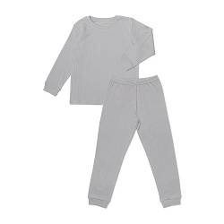 Ehrenkind® Schlafanzug Kinder | 100% Bio-Baumwolle | Unisex | Standard 100 by Oeko-TEX | 122/128 Hellgrau Rippe | Pyjama Jungen und Mädchen | Schlafanzug lang von Ehrenkind