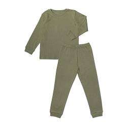 Ehrenkind® Schlafanzug Kinder | 100% Bio-Baumwolle | Unisex | Standard 100 by Oeko-TEX | 122/128 Oliv Rippe | Pyjama Jungen und Mädchen | Schlafanzug lang von Ehrenkind