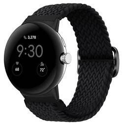 Eiavike Geflochtene Bänder Solo Loop, kompatibel mit Google Pixel Watch/Pixel Watch 2, verstellbares, dehnbares Nylon-Armband für Google Pixel Watch, abnehmbares Adapterband, Carbon-Schwarz von Eiavike