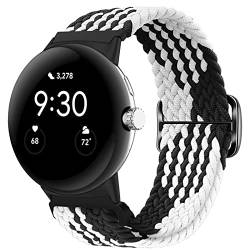 Eiavike Geflochtene Bänder Solo Loop, kompatibel mit Google Pixel Watch/Pixel Watch 2, verstellbares, dehnbares Nylon-Armband für Google Pixel Watch, abnehmbares Adapterband, Schwarz/Weiß von Eiavike