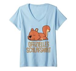 Offizielles Schlafshirt Pyjama Eichhörnchen Lustig Geschenk T-Shirt mit V-Ausschnitt von Eichhörnchen Geschenkidee Langschläfer Faulenzer