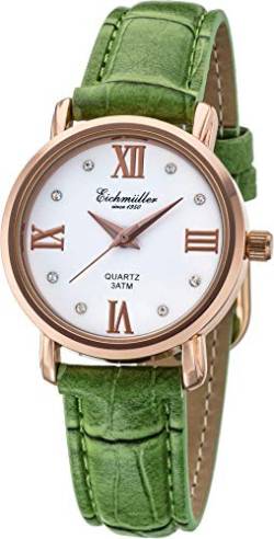 Eichmüller Damenuhr Quartz Analog 30M in Grün Rosé mit Lederarmband von Eichmüller