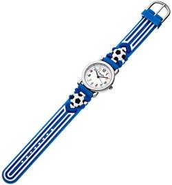 Eichmüller Kinderuhr analog Uhr blau Armbanduhr Edelstahl Silikon Fußballmuster 34974 von Eichmüller