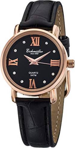 Eichmüller Quartz Damenuhr 30M Schwarz Rosé mit Lederarmband Analog von Eichmüller