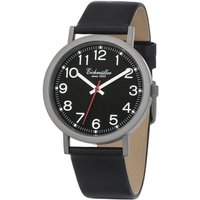 Eichmüller Quarzuhr 1741-05 Herren Armbanduhr Bahnhofsuhr schwarz Lederband 40 mm von Eichmüller