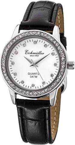 Eichmüller analoge Quartz Damenuhr mit Leder Armband und Strass 3ATM von Eichmüller