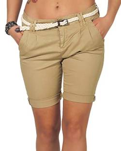 Eight 2 Nine Damen Chino Shorts LETN-025 Kurze Hose mit Gürtel Natural beige XL von Eight 2 Nine
