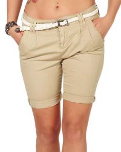 Eight2Nine Damen Chino Shorts LETN-025 Kurze Hose mit Gürtel Safari beige XL von Eight2Nine