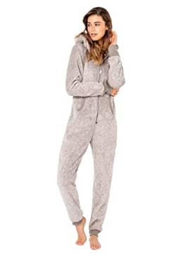 Eight2Nine Damen Jumpsuit Overall aus Teddy Fleece mit Ohren light-grey1 XS/S von Eight2Nine