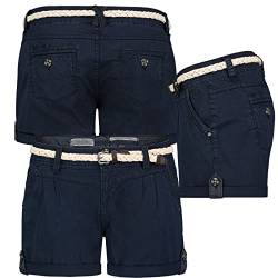 Eight2Nine Damen Short Bermuda Kurze Hose Sommer Chino Stoff Hotpants mit Gürtel, Hosengröße:S / 36, Farbe:Navy von Eight2Nine