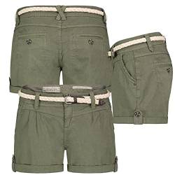 Eight2Nine Damen Short Bermuda Kurze Hose Sommer Chino Stoff Hotpants mit Gürtel, Hosengröße:XS / 34, Farbe:Dusty Olive von Eight2Nine