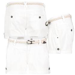 Eight2Nine Damen Short Bermuda Kurze Hose Sommer Chino Stoff Hotpants mit Gürtel, Hosengröße:XS / 34, Farbe:Weiß von Eight2Nine