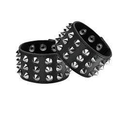 Eigso 1 Paar Punk Nieten Spikes Pu Leder Armband für Männer und Frauen Rock and Roll Niete Biker Breite Armband einstellbar von Eigso