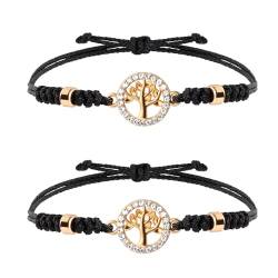 Eigso 2 Pcs Leben des Baumes Perlen Anhänger Wachs geflochtene Seil Armband Set für Frauen Männer klassische Einfachheit Hanf Seile Armbänder für Frauen Männer von Eigso