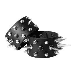 Eigso 2 Pcs PU Leder Punk Nieten Manschetten Armbänder für Männer Frauen Rock Spikes Biker Armband Set für Mann Frau Einstellbar von Eigso