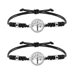 Eigso 2 Pcs Paar CZ Baum des Lebens Mode Armband Manschette für Frauen Männer Vintage klassische Wachs geflochtene Seil Armbänder für Frau Mann von Eigso