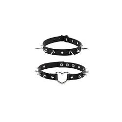 Eigso 2 Stück Punk Gothic Halsband mit Nieten Legierung und Herz Knopfverschluss für Damen Herren von Eigso