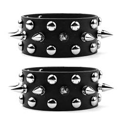 Eigso 2 Stück Punk PU Leder beschlagene Manschette Armbänder für Männer Frauen Retro Classic Vintage 80s Theme Spikes Armband Set für Mann Frau von Eigso