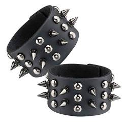 Eigso 2Pcs Spike Rock-Roll Manschette Armband Punk Biker Wide Strap Gothic Rivet Armband für Männer Frauen von Eigso