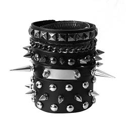 Eigso 3 Stück PU Vintage Leder Steampunk Manschettenarmbänder für Damen und Herren Retro Punk Nieten Nieten Kette Verstellbare Armbänder von Eigso