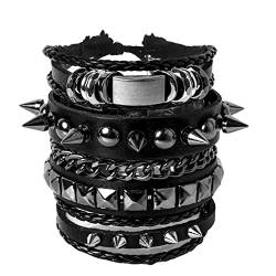 Eigso 3 Stück Punk Leder Manschette Nietenarmband Set für Männer Frauen Vintage PU Classic Spikes Armbänder für Mann Frau von Eigso