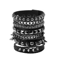 Eigso 3Pcs Old School Cool Punk Steampunk Spikes Nieten Vintage Leder breite Armbänder für Männer und Frauen mit verstellbarer Schnalle von Eigso