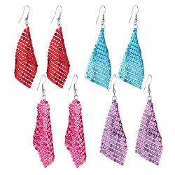 Eigso 4 Stück Pailletten Metallic Dropping Ohrringe für Frauen Männer Leichtgewicht Metall Mesh Grid Quaste Tropfen Dangles Ohrring für Frau Mann von Eigso