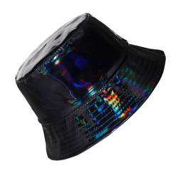 Eigso Black Fashion Rave Party Holographie Eimer Hut für Frauen Männer Reversible Solid Black Outdoor Bonnie Fischer Hut für Frau Mann von Eigso