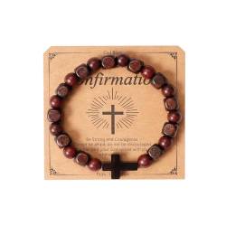 Eigso Christliche Geschenke Kreuz-Armbänder für Herren, Holz, Onyx, Perlen, Gebet, handgefertigt, Armreifen für Mann, Frau, Ehemann, Sohn, Holz, Kein Edelstein von Eigso