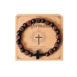 Eigso Christliche Geschenke Kreuz-Armbänder für Herren, Holz, Onyx, Perlen, Gebet, handgefertigt, Armreifen für Mann, Frau, Ehemann, Sohn, Holz, Kein Edelstein von Eigso