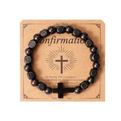 Eigso Christliche Geschenke Kreuz-Armbänder für Herren, Holz, Onyx, Perlen, Gebet, handgefertigt, Armreifen für Mann, Frau, Ehemann, Sohn, Holz, Kein Edelstein von Eigso