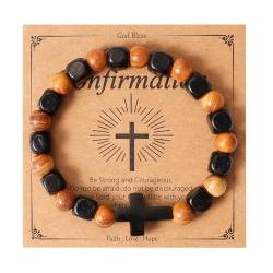 Eigso Christliche Geschenke Kreuz-Armbänder für Herren, Holz, Onyx, Perlen, Gebet, handgefertigt, Armreifen für Mann, Frau, Ehemann, Sohn, Holz, Kein Edelstein von Eigso