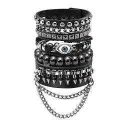 Eigso Evil Eye Leder Manschette Armbänder für Männer Frauen Hämatit Perlen Manschette Armband Set einstellbar von Eigso