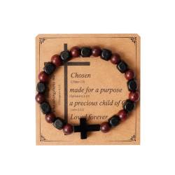 Eigso 8 MM Religiös Christen Kreuz Armband für Männer Frauen Mode Vintage Rot Sandel Holz Perlen Armband für Mann Frau von Eigso