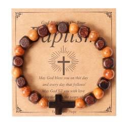 Eigso Herren-Armband, christliches Geschenk, Kreuzglieder-Armbänder, Mala-Perlen, handgefertigt, Gebetsarmbänder für Mann und Frau, Holz, Kein Edelstein von Eigso