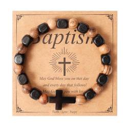 Eigso 8MM Agarholz Perlen Gebet Kreuz Armband Manschette für Männer Frauen Vintage Mala Perlen Religiös für Mann Frau von Eigso