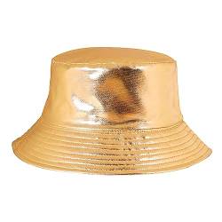 Eigso Herren Damen Modischer Wild Camping Bucket Hat Sonnenschutz Flexibel Faltbar Leicht Pelzig Fisherman Metallic Finish (Gold) von Eigso