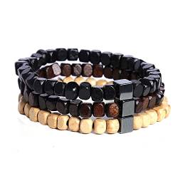 Eigso Holzperlen-Armbänder für Frauen und Männer, buddhistisches tibetisches Naturholz-Perlenarmband, verstellbar von Eigso